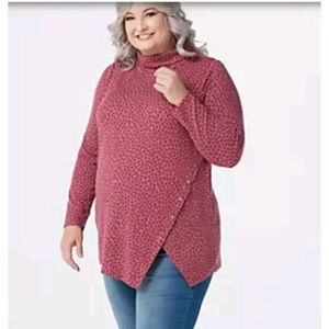 Denim & Co Heavenly Jersey Tunic QVC Size Small W/Asymmetric Hem Mock Neck